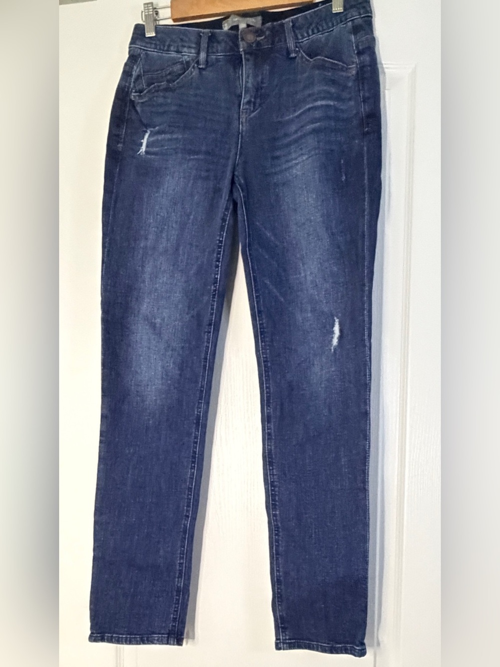 Wit & Wisdom Distressed Straight Leg Jeans Women’s Size 6 Dark Blue Denim